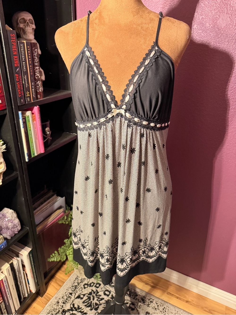 Black Lace-Trim Chemise Nightdress- super soft